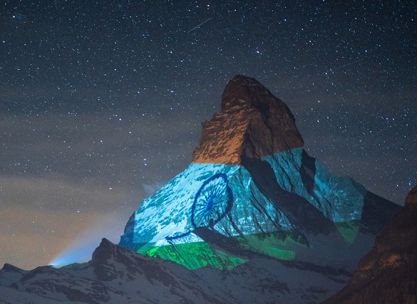 Indian flag projected onto Matterhorn in Zermatt